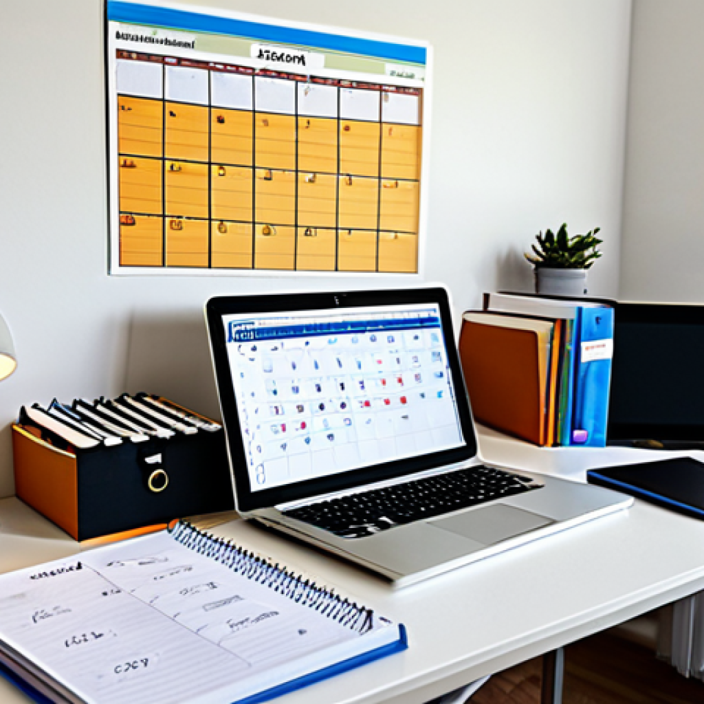 시험 준비를 위한 학습 스케줄 작성법 - Organized Study Space**
A well-organized desk in a brightly lit room, featuring a calendar, open te...