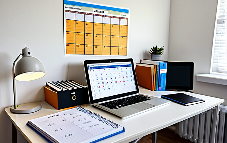 시험 준비를 위한 학습 스케줄 작성법 - Organized Study Space**
A well-organized desk in a brightly lit room, featuring a calendar, open te...